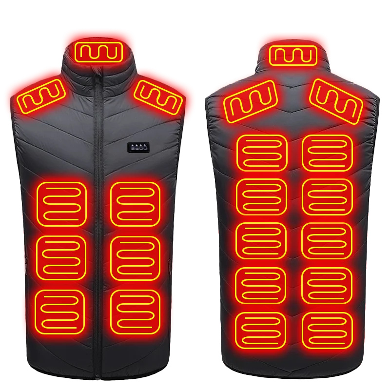 Heated quilted vest with USB connection and 21 heating zones, black