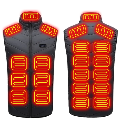 Heated quilted vest with USB connection and 21 heating zones, black