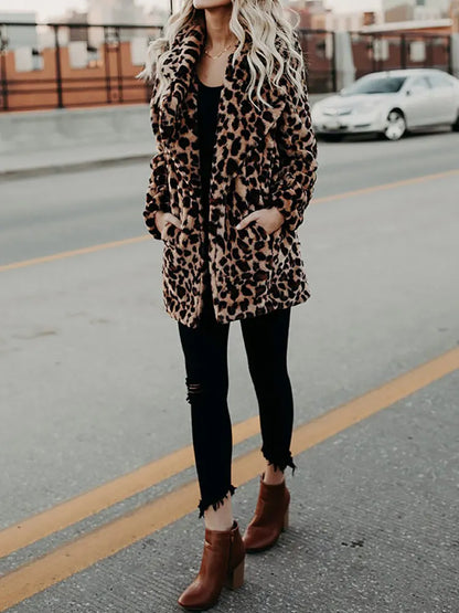 Women's leopard-print winter plush short coat