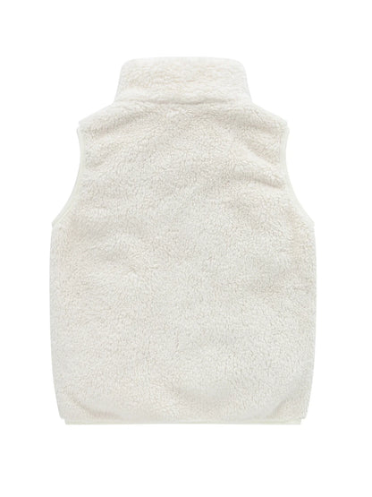 Children's fleece vest with zipper and stand-up collar in light beige