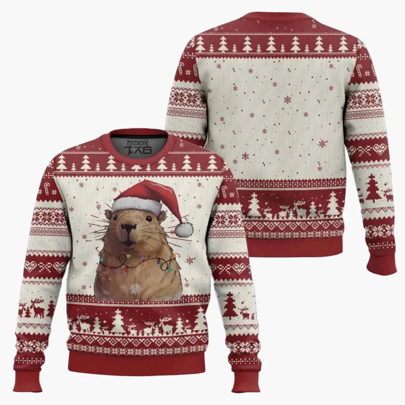 Men's Christmas Sweatshirt with Capybara Motif – Funny Winter Sweater for Festive Occasions