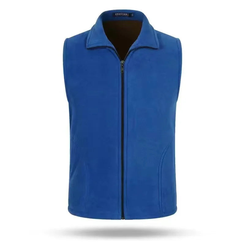 Unisex fleece vest with stand-up collar and zipper
