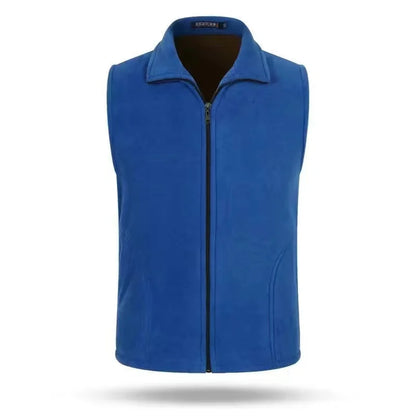 Unisex fleece vest with stand-up collar and zipper
