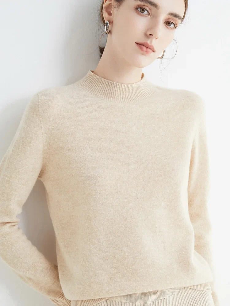 Women's fine-knit turtleneck sweater, long sleeve, basic