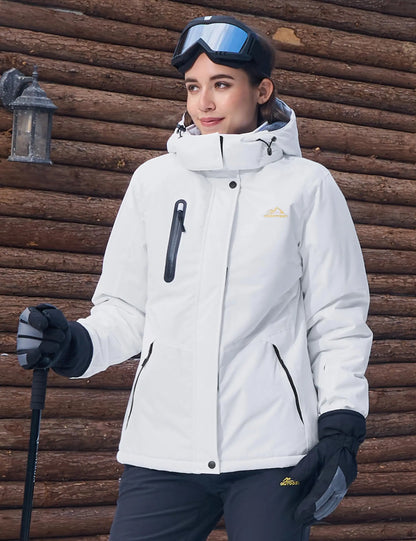 Women's winter outdoor jacket with hood and zippered pockets