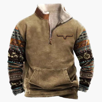 Men's sweater in western style with half zipper and Aztec pattern – perfect for outdoor and leisure