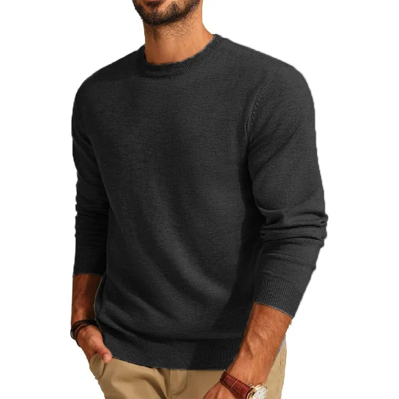 Men's crew-neck long-sleeve basic knit pullover