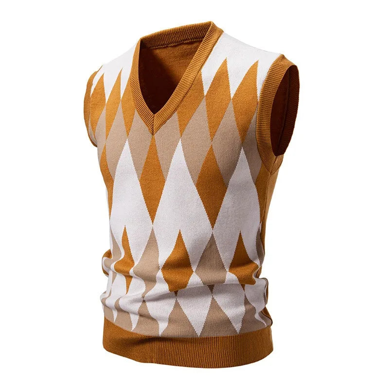 Men's Argyle knitted vest V-neck sleeveless pullover vest