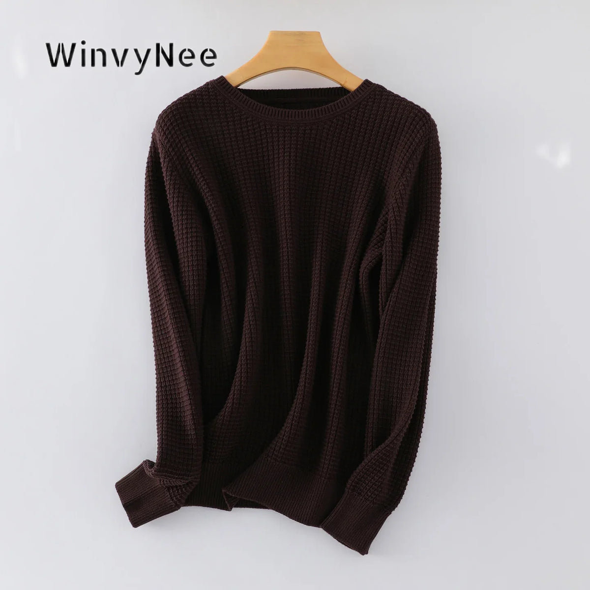 Women's Waffle-Knit Long-Sleeve Crewneck Basic Sweater