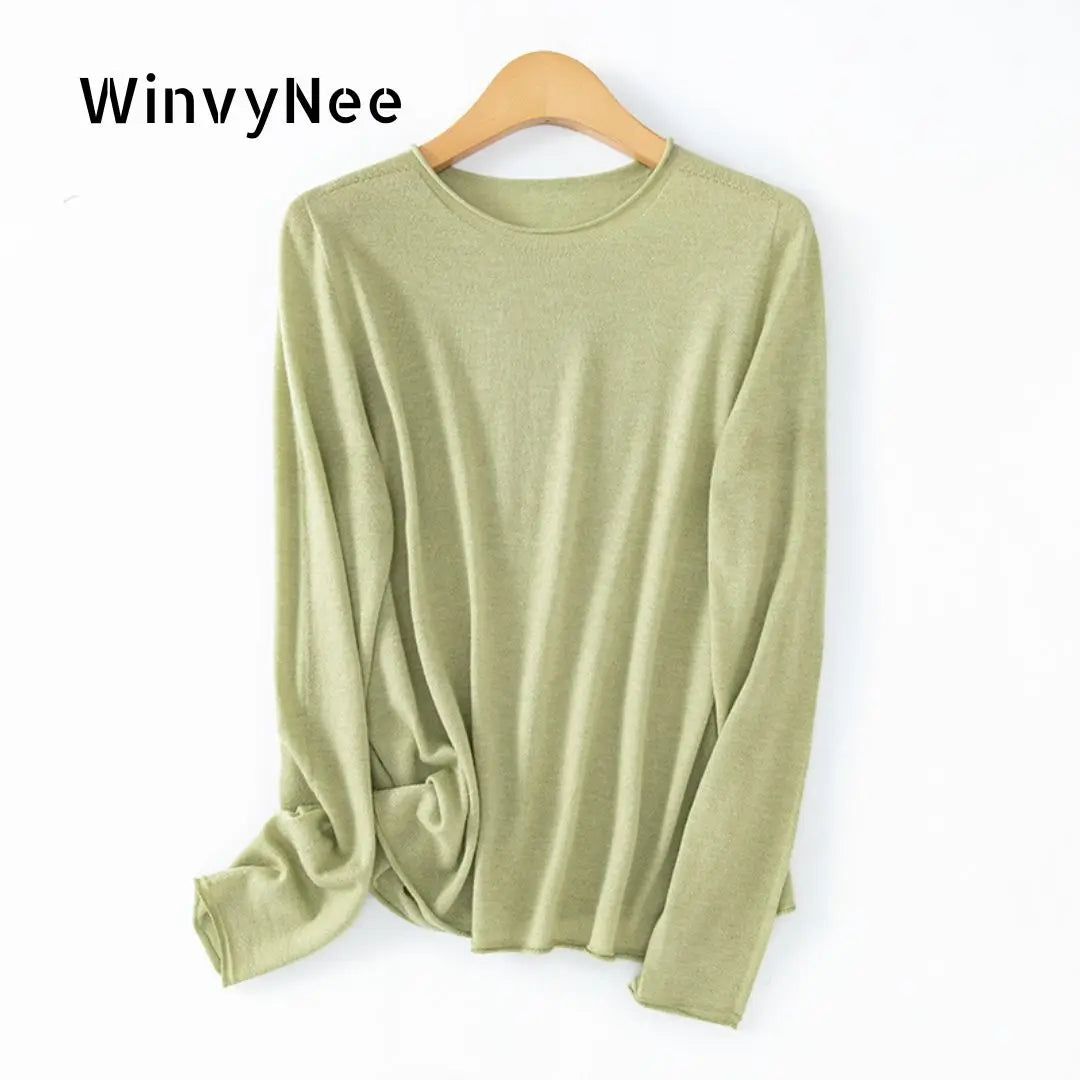 Langarm-Pullover Damen Rundhals Leichtes Material Einfarbig