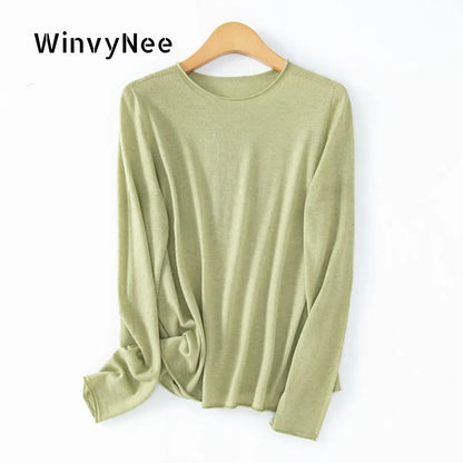 Langarm-Pullover Damen Rundhals Leichtes Material Einfarbig