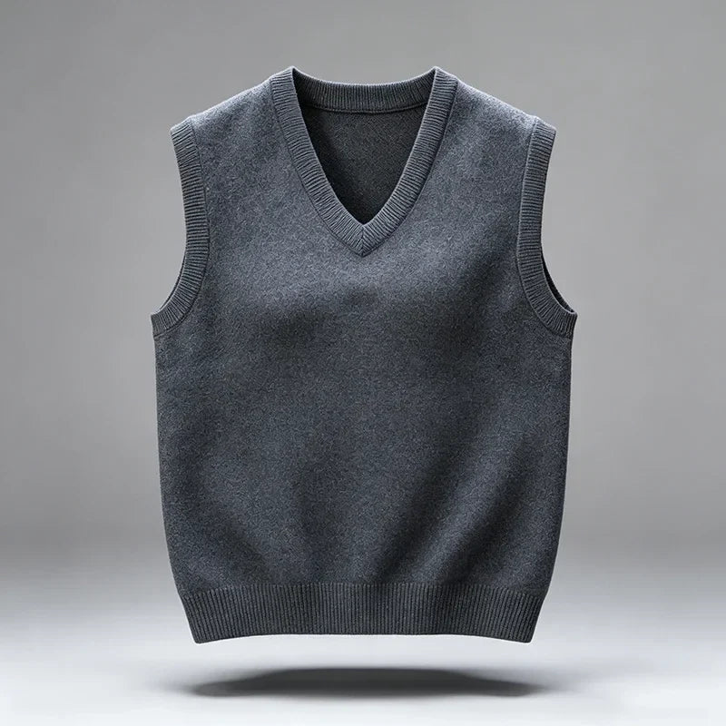 Knitted vest V-neck sleeveless solid color