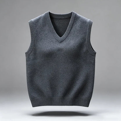 Knitted vest V-neck sleeveless solid color