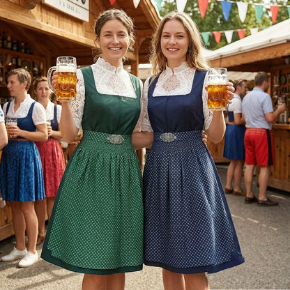 Dirndl mit Schürze und Spitzenbluse Grüner Blauer Trachtenrock Trachtenmode