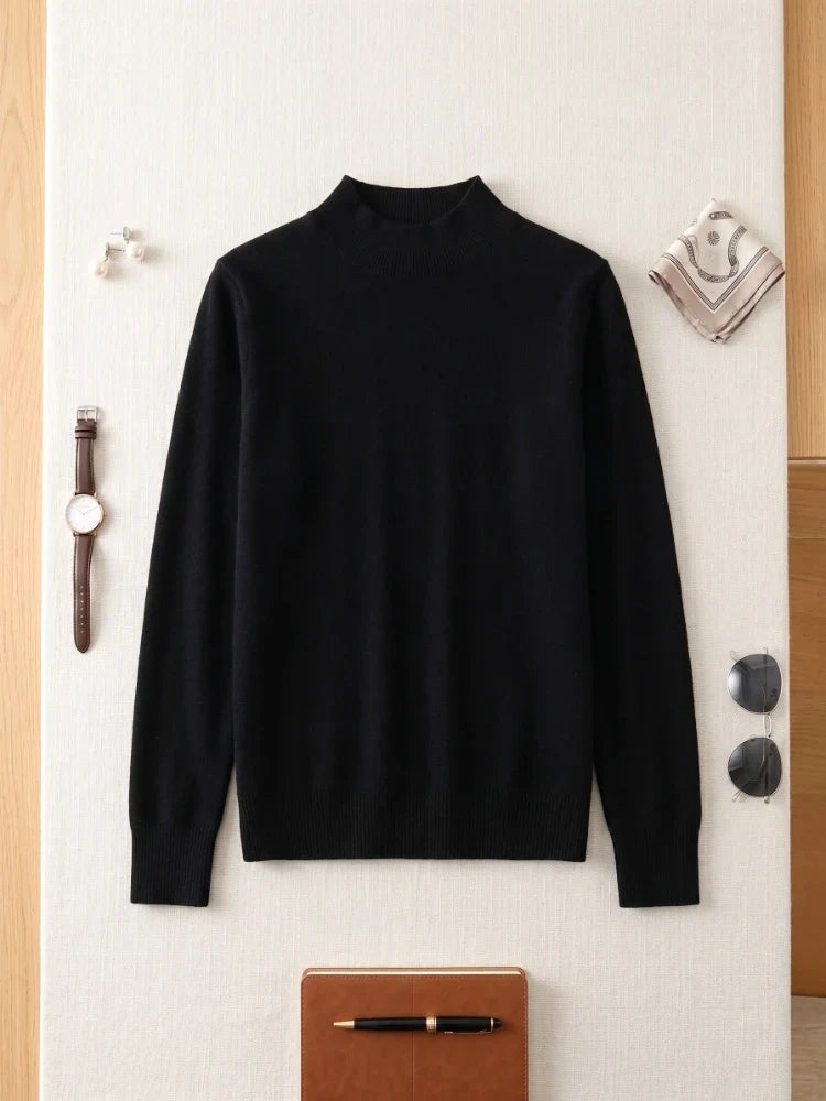 Women's long-sleeve turtleneck basic knitted sweater, high-neck sweater