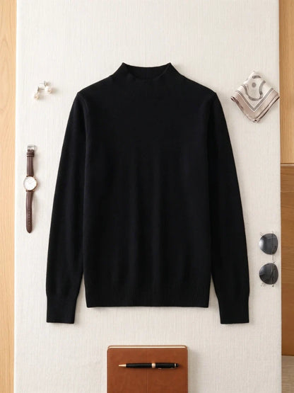Women's long-sleeve turtleneck basic knitted sweater, high-neck sweater