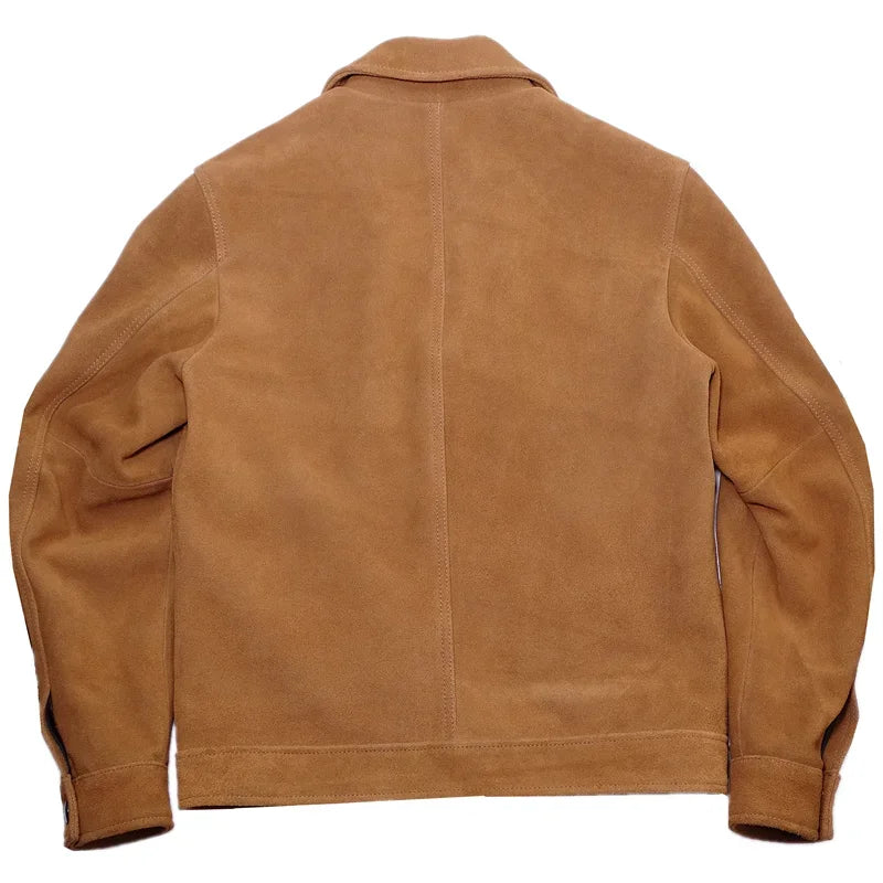 Herren Wildleder-Look Jacke in Braun mit Knopfleiste und Taschen