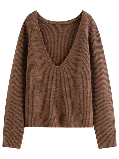 Damen Rib-Strickpullover V-Ausschnitt Tiefer Ausschnitt