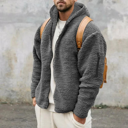 Teddyfleece Kapuzenjacke mit Reißverschluss und Ärmeltasche für Herren