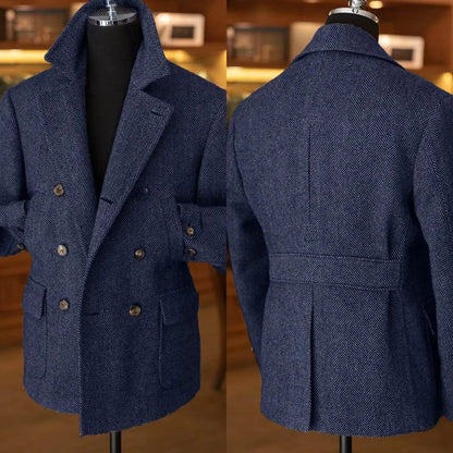 Men's Double-Breasted Vintage Business Blazer – Classic Houndstooth Look for Office & Festive Occasions