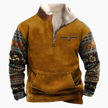 Men's sweater in western style with half zipper and Aztec pattern – perfect for outdoor and leisure