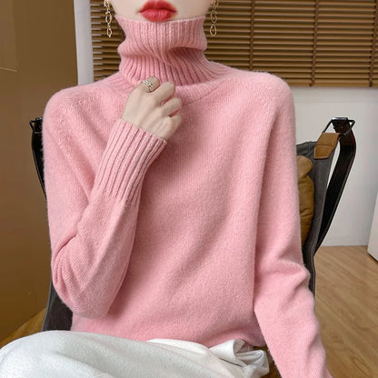 Damen Rollkragenpullover Strickpullover Weich Schlicht Langarm