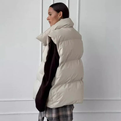 Women's Puffer Vest Stand-Up Collar Gray Black Apricot