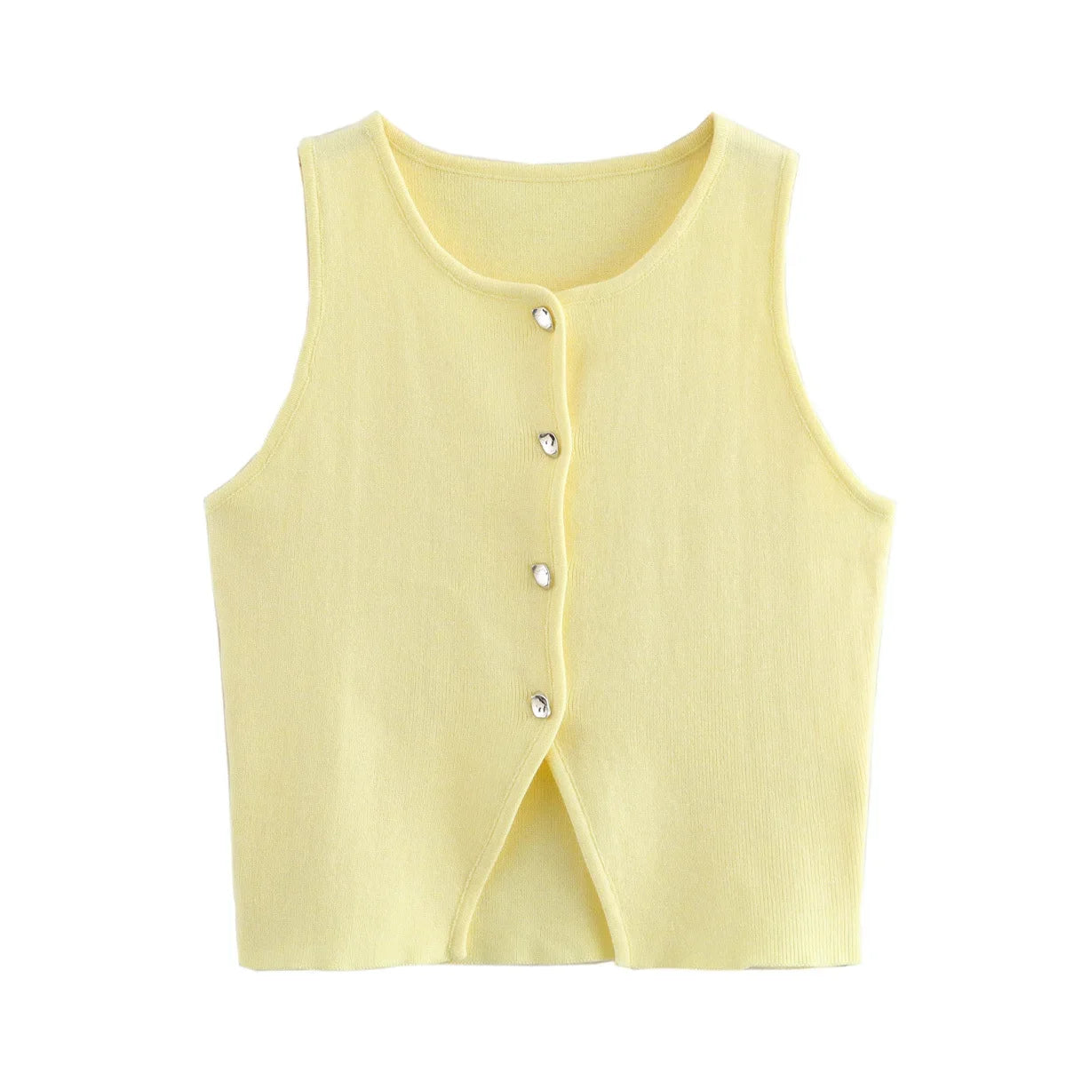 Damen Ärmelloses Stricktop mit Rundhals und Knopfleiste Kurz geschnitten