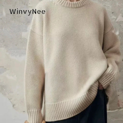 Unisex Oversized Crew-Neck Long-Sleeve Knit Sweater