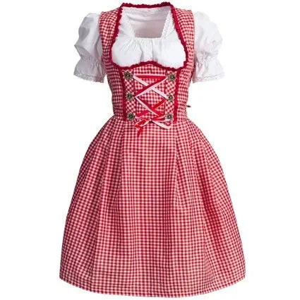 Dirndl Kleid rot-weiß kariert mit Schürze und Bluse