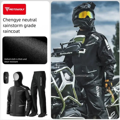 Unisex motorcycle rain suit, rain pants & rain jacket with hood