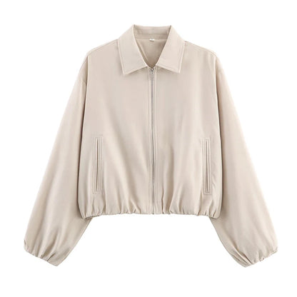 Women's cropped bomber jacket with zipper & collar