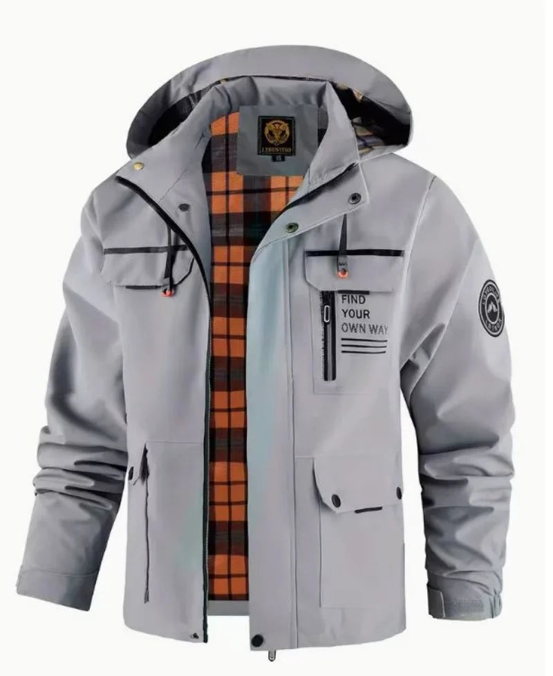 Herren Winterjacke mit Kapuze Winddicht Warm Gefüttert Mehreren Taschen