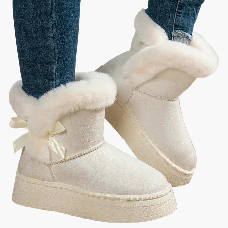 Women's winter ankle boots with bow, warm lined, fashionable casual boots