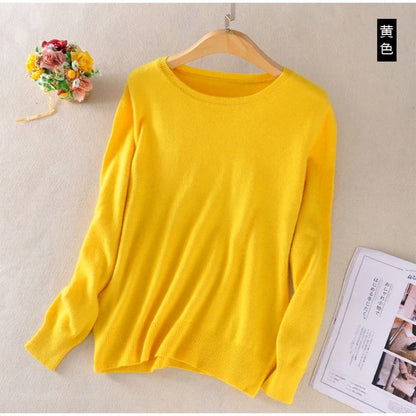Women's Crew Neck Long-Sleeve Basic Knit Sweater in Many Colors