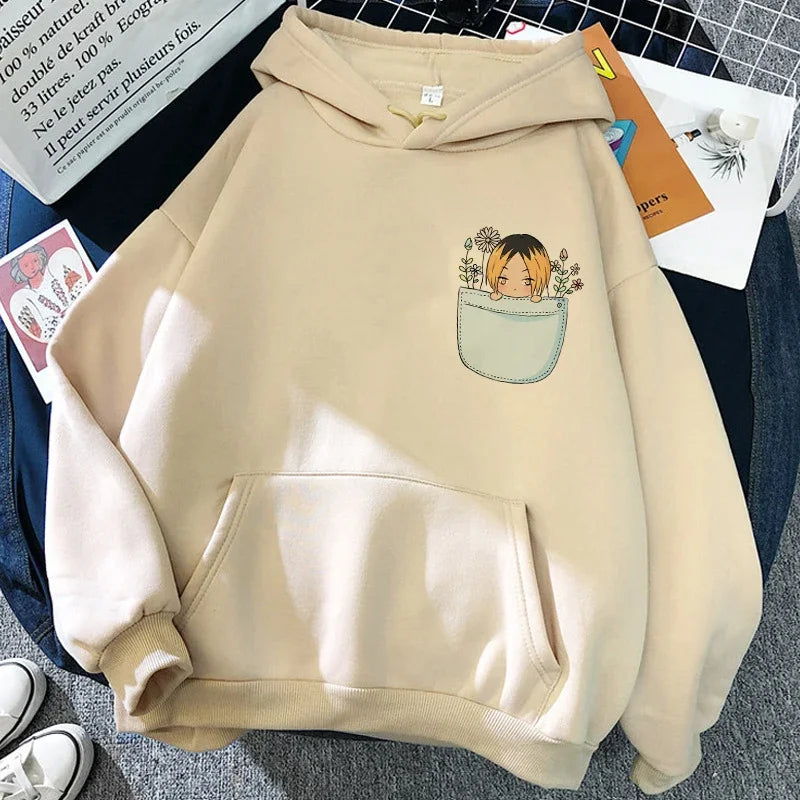 Hoodie with graphic print, long sleeves, hood, and kangaroo pocket