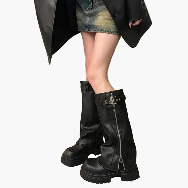 Women's Platform Boots with Zipper – Trendy Chunky Boots for Autumn and Winter