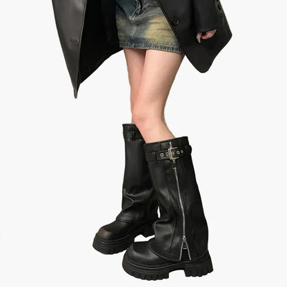 Women's Platform Boots with Zipper – Trendy Chunky Boots for Autumn and Winter