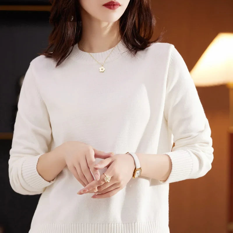 Damen Strickpullover Rundhals Langarm Rippbündchen