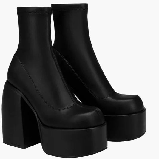 Women's Platform Block Heel Ankle Boots Fashionable High Heel Shoes for Party and Everyday Use