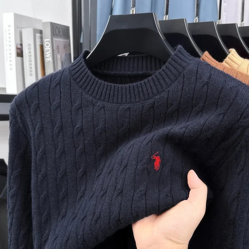 Zopfmuster Pullover Rundhals für Herren, langärmlig