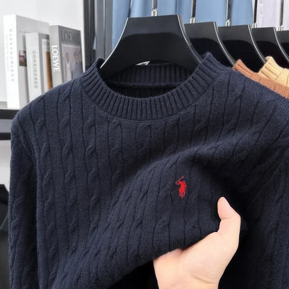Zopfmuster Pullover Rundhals für Herren, langärmlig