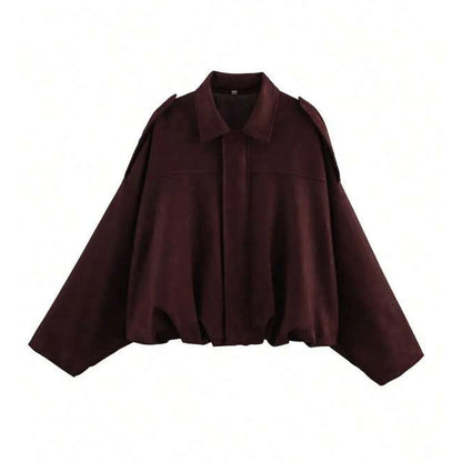 Women's cropped short transition jacket with lapel collar and long sleeves
