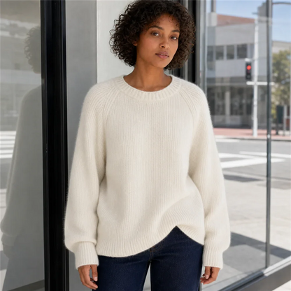 Women's Oversized Crewneck Knit Sweater with Raglan Sleeves