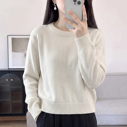 Women's Light Blue Fine-Knit Crew-Neck Long-Sleeve Sweater