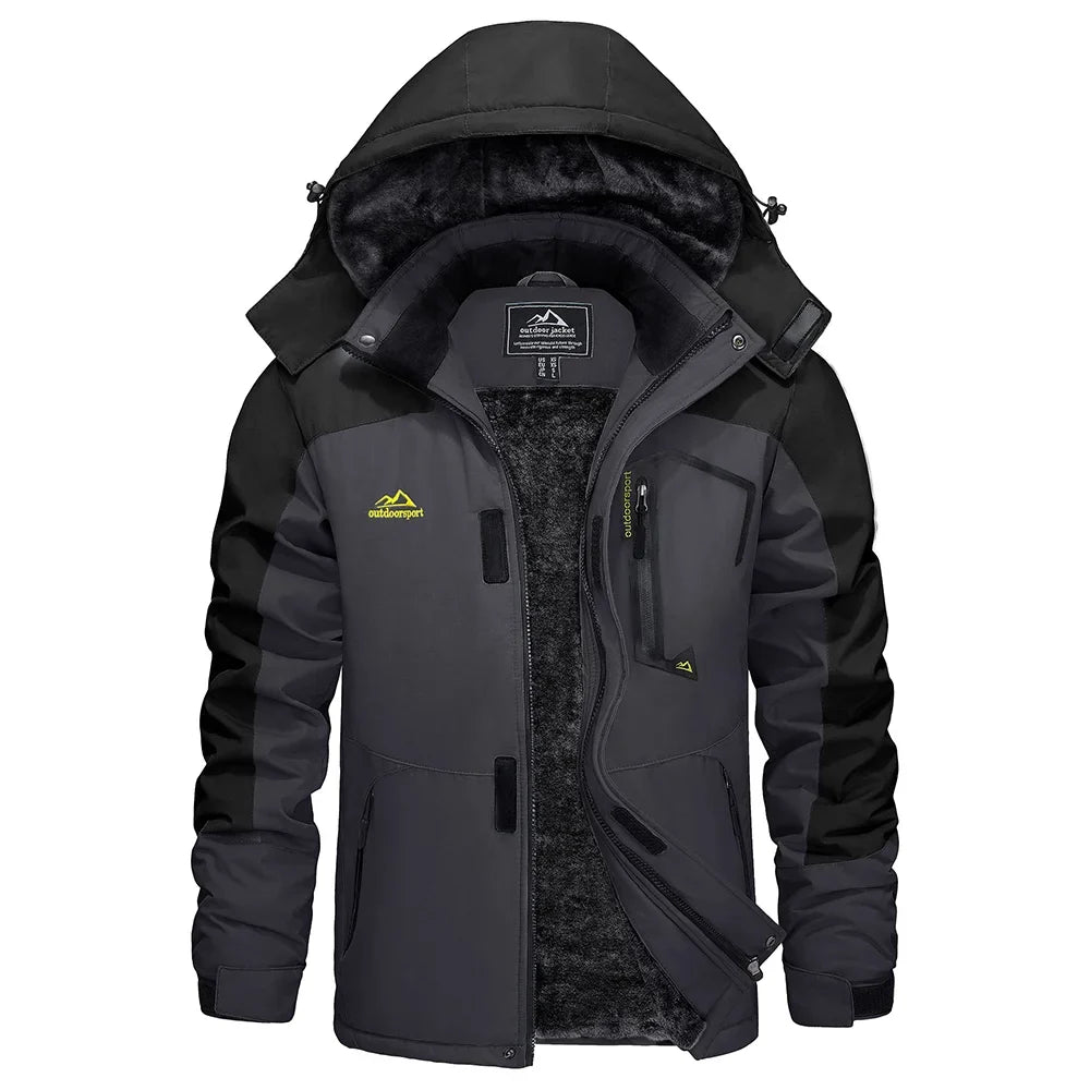 Men's outdoor jacket with hood and faux-fur lining - weatherproof and warm