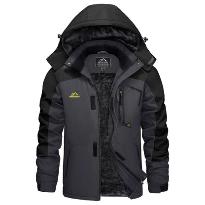 Men's outdoor jacket with hood and faux-fur lining - weatherproof and warm