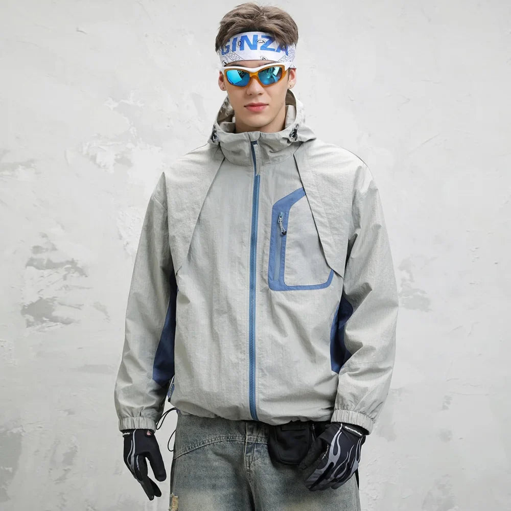Unisex Leichte Kapuzenjacke Windbreaker mit Reißverschlusstasche
