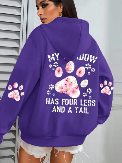 Women's hoodie with hood and animal motif - "My Shadow Has Four Legs And A Tail"