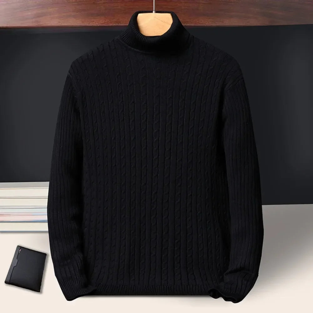 Cable-knit turtleneck sweater, knitted pullover for men